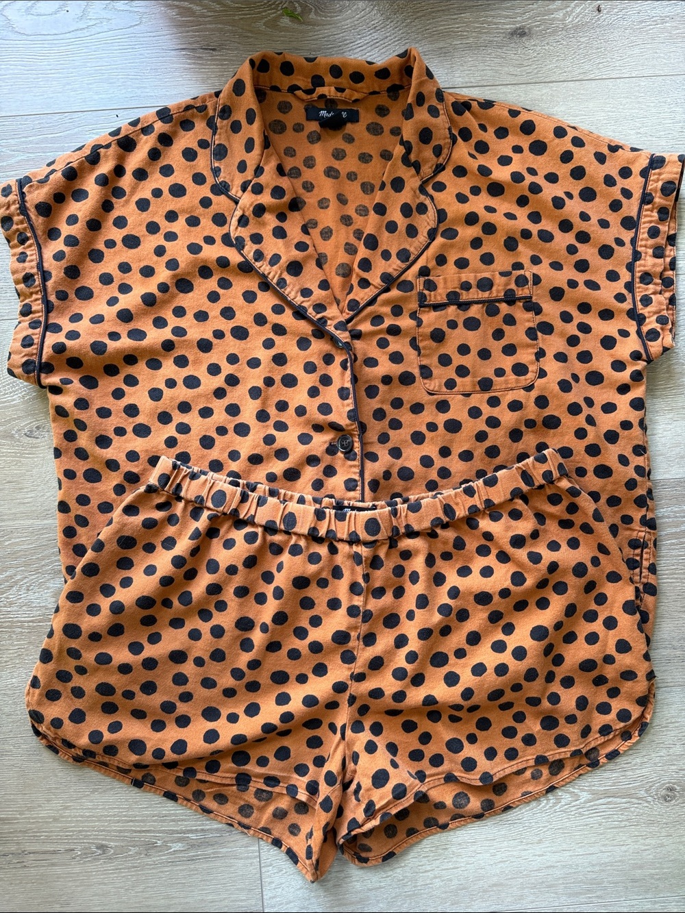 Madewell Rust Orange and Black Polka Dot Pajama Set
